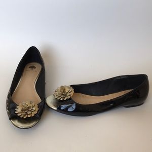 Kate Spade Black & Gold Peep Toe Flats Size 6